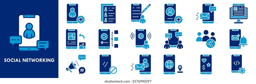 Social Networking icon collection set. Containing design network, social, online, media, communication
