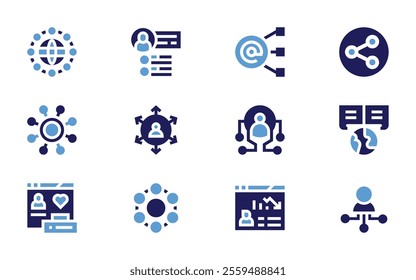 Social networking icon set. Bold style. Duotone colors. user, network, networking, accountactivity, worldwide, affiliatemarketing, organization, share.