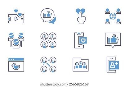 Social networking icon set. Bold line style. Duotone colors. Editable stroke. socialnetwork, socialmedia, follower, network, favourite, sharedfolder.