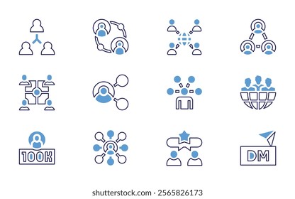 Social networking icon set. Bold line style. Duotone colors. Editable stroke. socialmedia, socialnetwork, networking, network, onemillion, dm, user, customerreview, friend, influence.