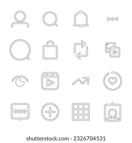 Social networking icon set. User, notification, other, comment, lock, repost, viewers, reels, advertisment, love story, tag   statistics and other, media social icon, vector illustration. Application 