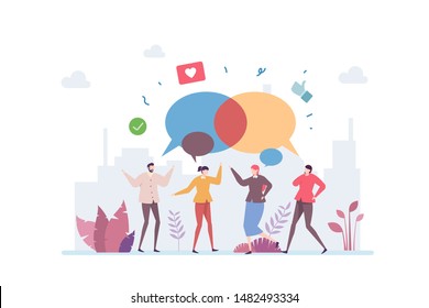 Social Networking Interaction Illustration Concept Showing People Interacting In Social Media, Suitable For Landing Page, Ui, Web, App Intro Card, Editorial, Flyer, And Banner.