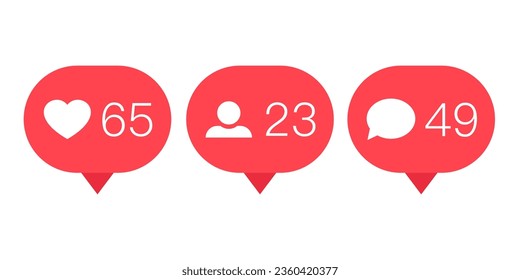 Social networking notification buttons shape. Icons social media interface - like, comment, follower.