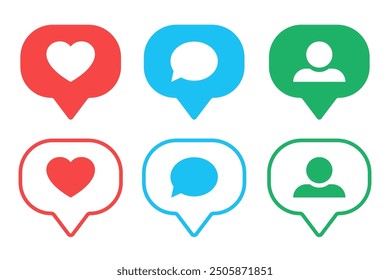 Social networking notification buttons shape - like, comment, follower, feedback, share.