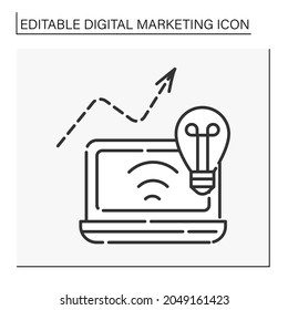  Social networking potential line icon. Social media marketing. Endorsements and product placement from influencers. Digital marketing concept. Isolated vector illustration. Editable stroke