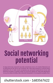 Plantilla vectorial de silueta plana potencial para redes sociales. Folleto de SMM, folleto, diseño de concepto de una página con personajes de dibujos animados. Folleto publicitario de entrada viral, folleto con espacio de texto