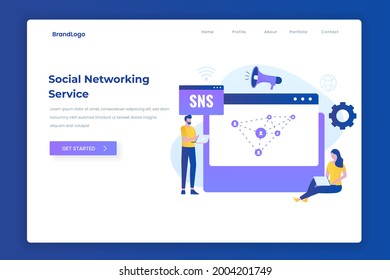 Social networking service illustration landing page concept. Illustration for websites, landing pages, mobile applications, posters and banners.