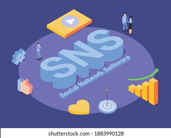 Social Networking Service (SNS) isometric 3d vector concept for banner, website, illustration, landing page, flyer, etc.