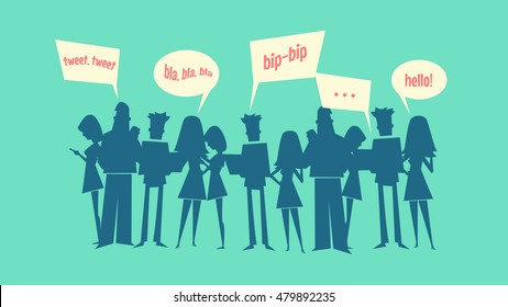 Social networking vector illustration. Bunch of silhouette people. 