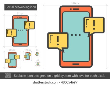 Icono de línea vectorial de red social aislado en fondo blanco. Icono de línea de red social para infografía, sitio web o aplicación. Icono escalable diseñado en un sistema de cuadrícula.