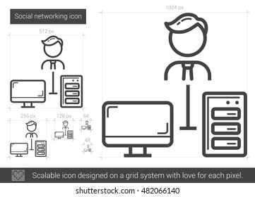 Icono de línea vectorial de red social aislado en fondo blanco. Icono de línea de red social para infografía, sitio web o aplicación. Icono escalable diseñado en un sistema de cuadrícula.