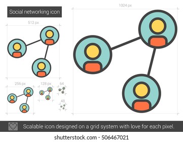Social networking vector line icon isolated on white background. Social networking line icon for infographic, website or app. Scalable icon designed on a grid system.