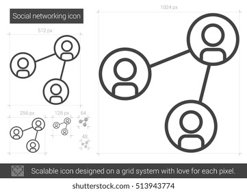 Icono de línea vectorial de red social aislado en fondo blanco. Icono de línea de red social para infografía, sitio web o aplicación. Icono escalable diseñado en un sistema de cuadrícula.