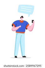 Social Networking Virtual Relationships Concept with Speech bubble. Flat People Characters Chatting via Internet Using Smartphone
