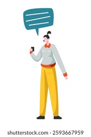 Social Networking Virtual Relationships Concept with Speech bubble. Flat People Characters Chatting via Internet Using Smartphone
