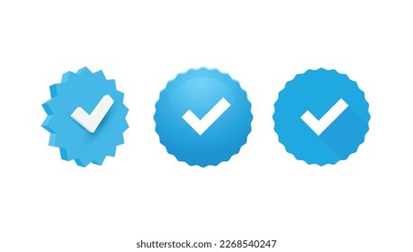 Social networks blue check for profile and account verification. Vector illustration.