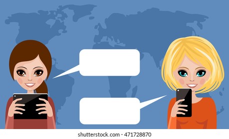 Social Networks Concept. Women blank speech bubble. Internet communication. Vector
