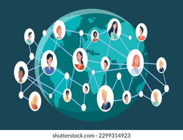 Social networks, global people connecting all over the world on technology background, and communication concepts. Flat Design of Global social network concept vector illustration.