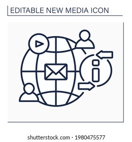 Social networks line icon. Social media platform. Exchange messages. Communication with people. Global network. Information space.New media concept. Isolated vector illustration.Editable stroke