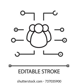 Social networks linear icon. Thin line illustration. User group. Online communication. Contour symbol. Vector isolated outline drawing. Editable stroke