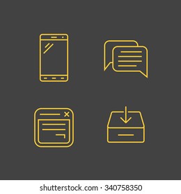 Soziale Netzwerke für mobile Geräte. Netzwerkverbindungen. Vektorgrafik umrissene Symbole. Linearer Stil