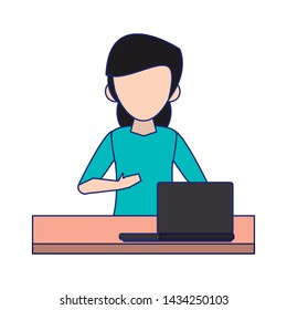 social networks and online bussiness and young girl with laptop symbols vector illustration graphic design