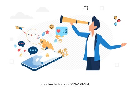 Social networks and platforms for communication in mobile applications. Mass media marketing concept, community advertising , vector design