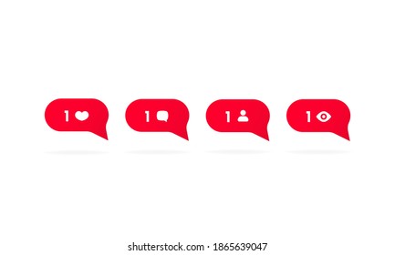 Social networks set notification icon. Like, follower, message and comment. Vector EPS 10. Isolated on white background