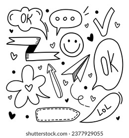 Social networks set. Stickers, pins, patches and handwritten notes collection in cartoon comic style. Trend. Vector illustration isolated. Vector clip art.