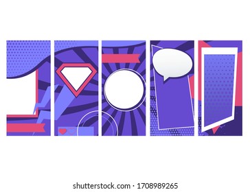Social Networks Stories App Screens Web Banners Cards Set. Vector illustration of Editable Templates