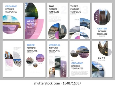 Social networks stories design, vertical banner or flyer templates with with colorful circle elements, round shapes. Covers design templates for flyer, leaflet, brochure, presentation, advertising.