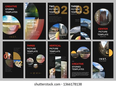 Social networks stories design, vertical banner or flyer templates with with colorful circle elements, round shapes. Covers design templates for flyer, leaflet, brochure, presentation, advertising.