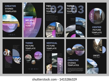 Social networks stories design, vertical banner or flyer templates with with colorful circle elements, round shapes. Covers design templates for flyer, leaflet, brochure, presentation, advertising.