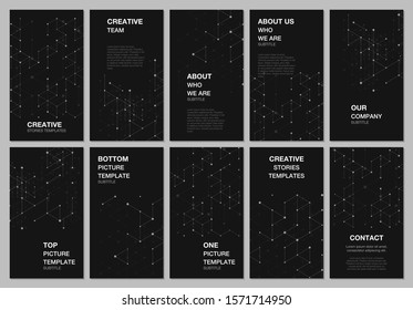 Social networks stories design, vertical banner or flyer templates. Covers design templates for flyer, brochure cover. Geometric background with hexagons and triangles for medical design concepts