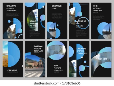 Social networks stories design, vertical banner or flyer templates. Covers design templates for flyer, leaflet, brochure cover, banner. Simple design background with circles, geometric round shapes.