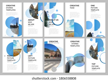 Social networks stories design, vertical banner or flyer templates. Covers design templates for flyer, leaflet, brochure cover, banner. Simple design background with circles, geometric round shapes.