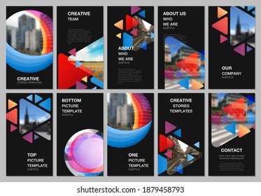 Social networks stories design, vertical banner or flyer templates. Covers design templates for flyer, brochure cover. Colorful simple design background for professional business agency portfolio.