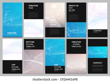 Social networks stories design, vertical banner or flyer templates. Covers templates for flyer, leaflet, brochure cover, advertising banner. Wave flow background for science or medical concept design.