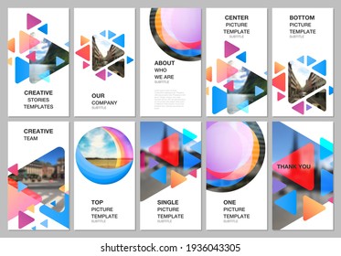 Social networks stories design, vertical banner or flyer templates. Covers design templates for flyer, brochure cover. Colorful simple design background for professional business agency portfolio.