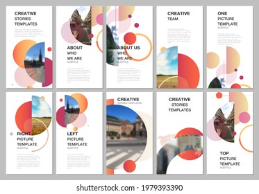 Social networks stories design, vertical banner or flyer templates. Covers design templates for flyer, leaflet, brochure cover, banner. Simple design background with circles, geometric round shapes.