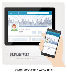 Social networks and user profiles on tablet and smartphone