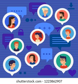 Ilustración de conceptos de conversación global de usuarios de redes sociales