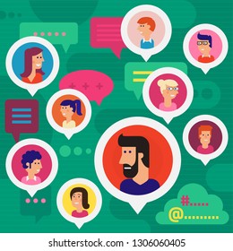Social Networks Users Global Chatting Concept Illustration