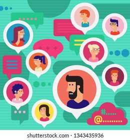 Social Networks Users Global Chatting Concept Illustration