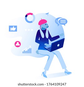 Social networks work background. Modern illustration slider site page. The concept of working in social networks. Web banner social network Analytics. Vector design image.