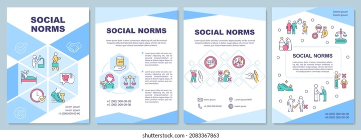 Social norms brochure template. Moral rules and engagement. Flyer, booklet, leaflet print, cover design with linear icons. Vector layouts for presentation, annual reports, advertisement pages