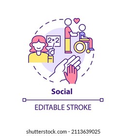 Social occupation concept icon. Work environment type abstract idea thin line illustration. Career helping people. Isolated outline drawing. Editable stroke. Arial, Myriad Pro-Bold fonts used