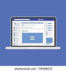 Social Page Interfaceon Laptop,Vector Illustration.