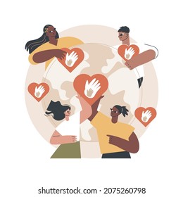 Social participation abstract concept vector illustration. Social engagement, team work, civil society participation, happy volunteers, charity people, clean garbage, plant trees abstract metaphor.