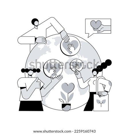 Social participation abstract concept vector illustration. Social engagement, team work, civil society participation, happy volunteers, charity people, clean garbage, plant trees abstract metaphor.